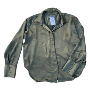Good American Satin Shine Button Up Shirt Green size 3/4 or L/XL
